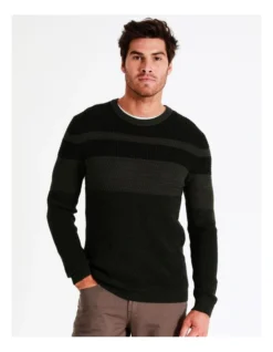 Byron Block Stripe Crew Knit In Green -Men's Fashion 960776380 4 720x928