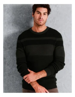 Byron Block Stripe Crew Knit In Green -Men's Fashion 960776380 7 720x928