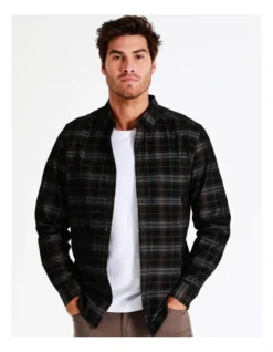 Ozai Long Sleeve Cord Check Overshirt In Black -Men's Fashion 962818930 7 720x928