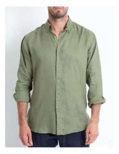 Long Sleeve Linen Shirt In Khaki -Men's Fashion 963909100 3 720x928
