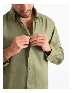 Long Sleeve Linen Shirt In Khaki -Men's Fashion 963909100 4 720x928
