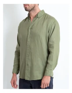 Long Sleeve Linen Shirt In Khaki -Men's Fashion 963909100 5 720x928