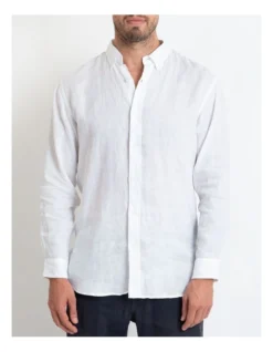 Long Sleeve Linen Shirt In White