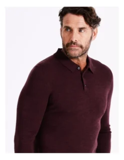 Australian Merino Knitted Long Sleeve Polo In Red -Men's Fashion 965294740 3 720x928