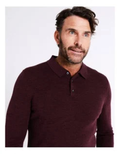 Australian Merino Knitted Long Sleeve Polo In Red -Men's Fashion 965294740 6 720x928