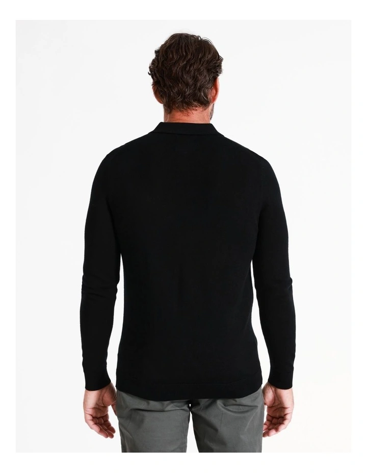 Australian Merino Knitted Long Sleeve Polo In Black 8 Australian Merino Knitted Long Sleeve Polo In Black - Image 6