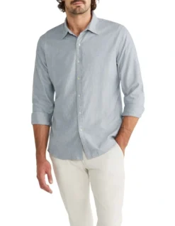 Van Heusen Nevertuck Long Sleeve 1 Colour Heather Oxford Shirt In Grey