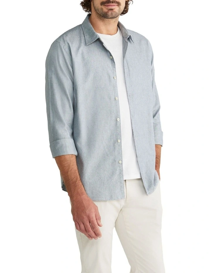 Van Heusen Nevertuck Long Sleeve 1 Colour Heather Oxford Shirt In Grey 4 Van Heusen Nevertuck Long Sleeve 1 Colour Heather Oxford Shirt In Grey - Image 2