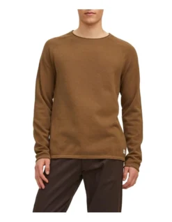Jack & Jones Hill Knit Crew Neck Pullover In Rubber