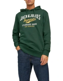 Jack & Jones Logo Sweat Hoodie In Pine Grove