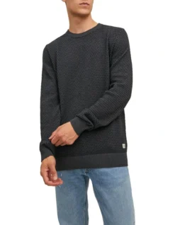 Jack & Jones Atlas Knit Pullover In Dark Grey Melange