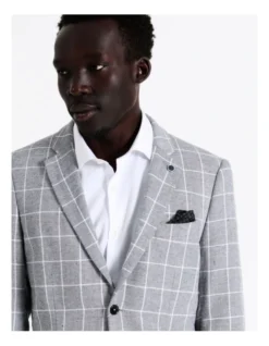 Slim Windowpane Linen Blend Blazer In Grey -Men's Fashion 967570300 4 720x928