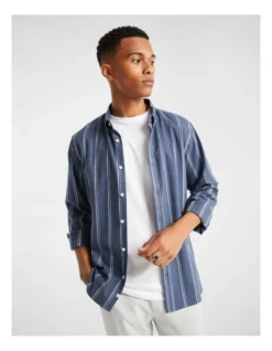 Caleb Stripe Brushed Shirt In Blue