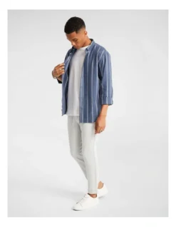 Caleb Stripe Brushed Shirt In Blue -Men's Fashion 967619980 6 720x928