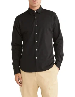 Calvin Klein Nevertuck Long Sleeve Shirt In Black