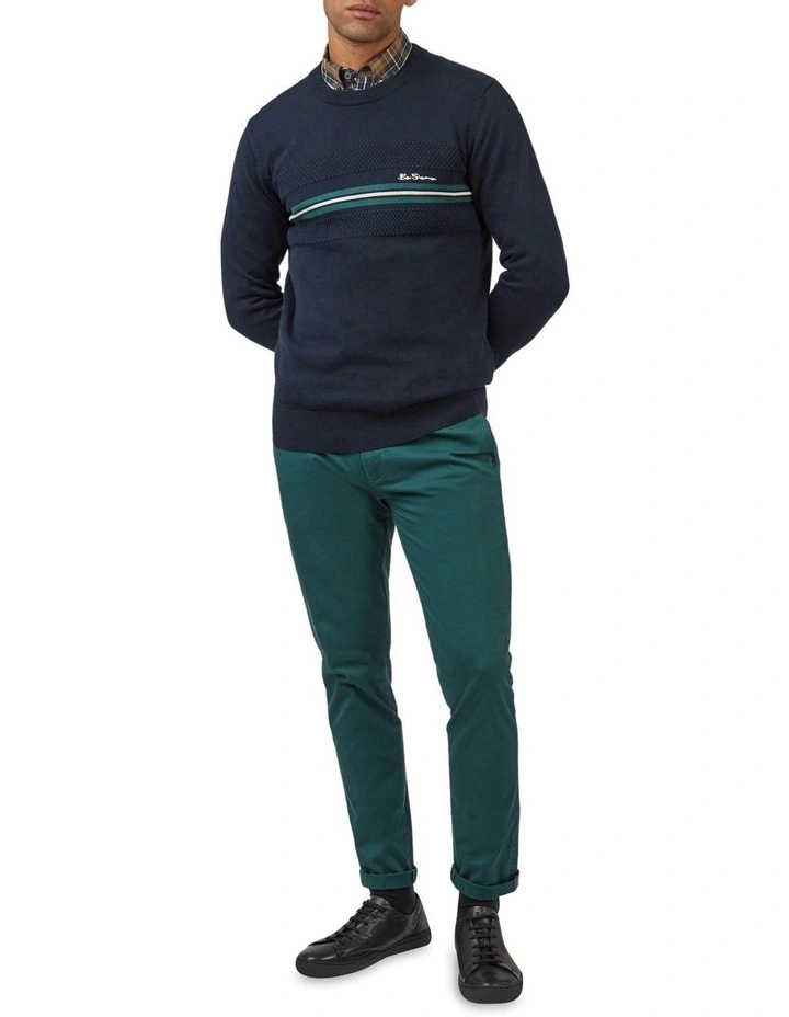 Ben Sherman Chest Stripe Crew Knit In Blue 4 Ben Sherman Chest Stripe Crew Knit In Blue - Image 2