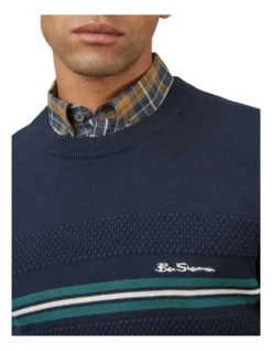 Ben Sherman Chest Stripe Crew Knit In Blue 12 Ben Sherman Chest Stripe Crew Knit In Blue -Men's Fashion 970813180 4 720x928