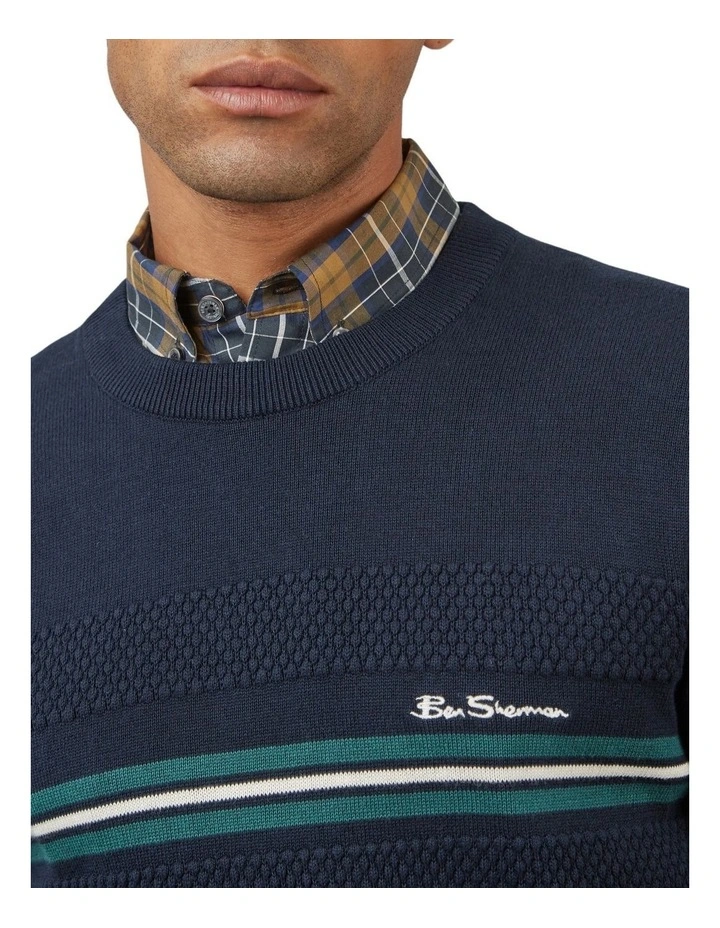 Ben Sherman Chest Stripe Crew Knit In Blue 6 Ben Sherman Chest Stripe Crew Knit In Blue - Image 4