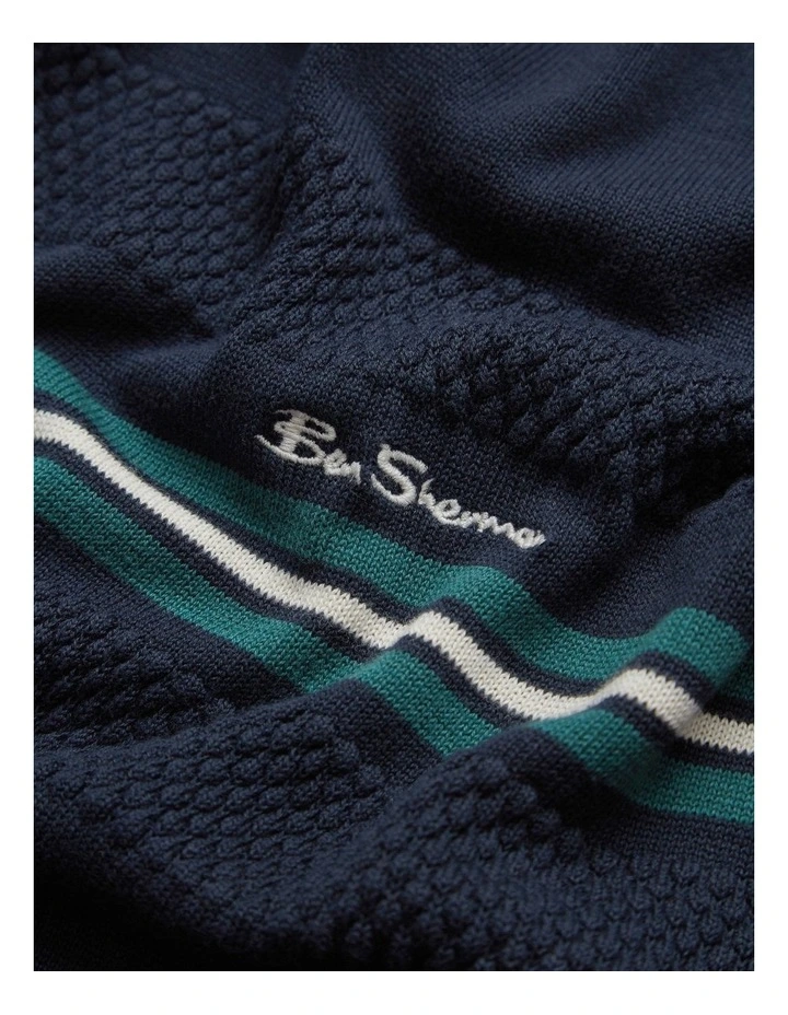 Ben Sherman Chest Stripe Crew Knit In Blue 8 Ben Sherman Chest Stripe Crew Knit In Blue - Image 6