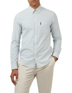 Ben Sherman Recycled Cotton Oxford Stripe Long Sleeve Shirt In Pale Blue