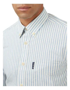 Ben Sherman Recycled Cotton Oxford Stripe Long Sleeve Shirt In Pale Blue -Men's Fashion 970813810 4 720x928