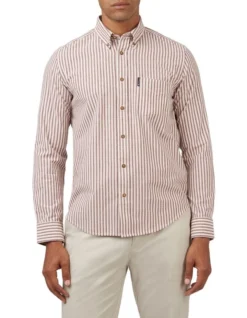Ben Sherman Oxford Stripe Long Sleeve Shirt In Red