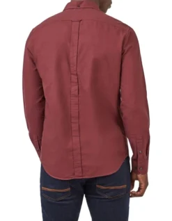 Ben Sherman Signature Organic Oxford Long Sleeve Shirt In Red -Men's Fashion 970815250 3 720x928