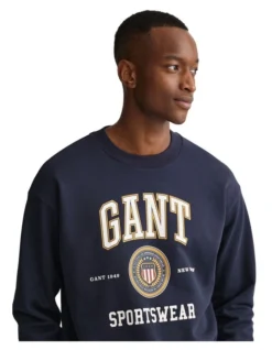 Gant Crest Shield Crew Neck Sweat In Blue -Men's Fashion 974188000 3 720x928