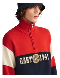 Gant Crest Shield Half Zip Knit In Ruby Red -Men's Fashion 974188270 3 720x928