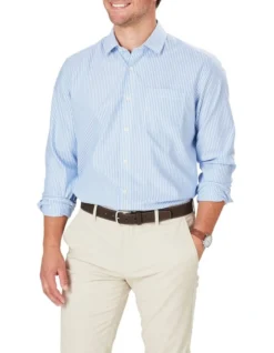 Easy Care Twill Stripe Long Sleeve Shirt Blue