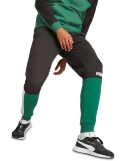 Puma Essential Block Sweatpants Fleece In Green