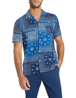 Akio Short Sleeve Shirt In In Blue