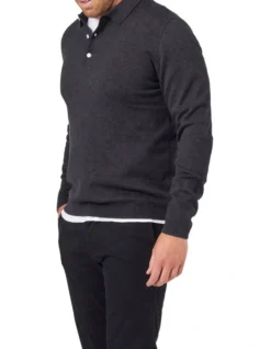 Basic Long Sleeve Knit Polo In Charcoal -Men's Fashion 982701640 3 720x928