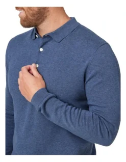 Basic Long Sleeve Knit Polo In Steel Blue -Men's Fashion 982701910 4 720x928