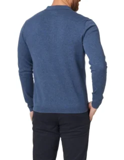 Basic Long Sleeve Knit Polo In Steel Blue -Men's Fashion 982701910 5 720x928