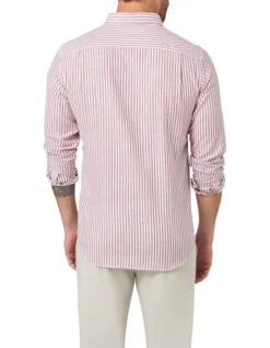 Johnson Long Sleeve Double Faced Stripe Shirt In Burgundy -Men's Fashion 982702450 5 720x928