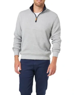 Heather 1/2 Zip Sweat In Grey Marle