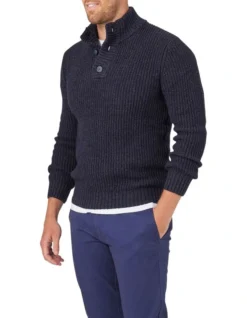 Oscar Button Neck Knit In Navy -Men's Fashion 982705150 3 720x928