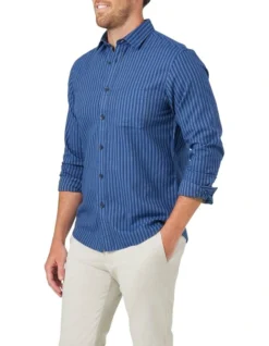 Archer Long Sleeve Stripe Shirt In Indigo -Men's Fashion 982705780 3 720x928