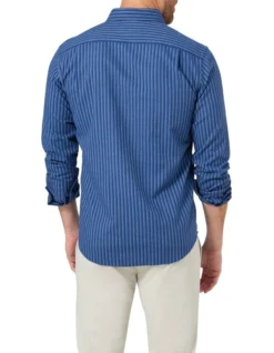 Archer Long Sleeve Stripe Shirt In Indigo -Men's Fashion 982705780 5 720x928