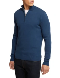 Oxford Robert Zip Neck Knit Pullover In Blue -Men's Fashion 986194810 2 1 720x928
