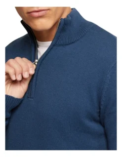 Oxford Robert Zip Neck Knit Pullover In Blue -Men's Fashion 986194810 4 1 720x928