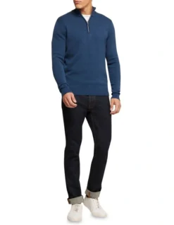 Oxford Robert Zip Neck Knit Pullover In Blue -Men's Fashion 986194810 5 1 720x928