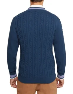Oxford Logan Cricket Knit Pullover In Blue -Men's Fashion 986195080 3 1 720x928