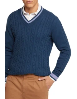 Oxford Logan Cricket Knit Pullover In Blue -Men's Fashion 986195080 4 1 720x928