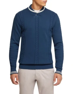 Oxford Milo Collared Knit Pullover In Navy