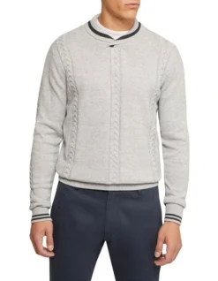 Oxford Milo Collared Knit Pullover In Grey