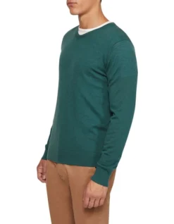 Oxford V-Neck Pure Merino Wool Pullover In Green -Men's Fashion 986195890 2 720x928