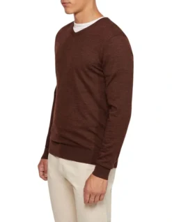 Oxford V-Neck Pure Merino Wool Pullover In Brown -Men's Fashion 986195980 2 720x928