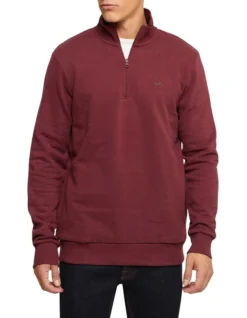 Oxford Wyatt Zip Neck Sweater Shirt In Red